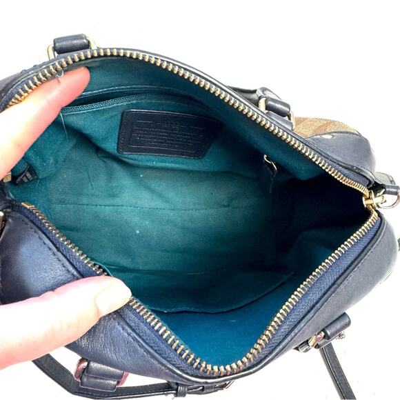 Coach Blue Varsity Stripe Mini Bennet Satchel Bag Purse Crossbody - Picture 11 of 14